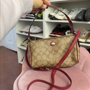 Coach Beige and Burgundy Shoulder Bag